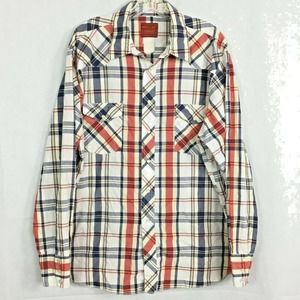 Rustler Shirt Mens Sz XL Vintage Red White Blue Plaid Western Snaps Up‎